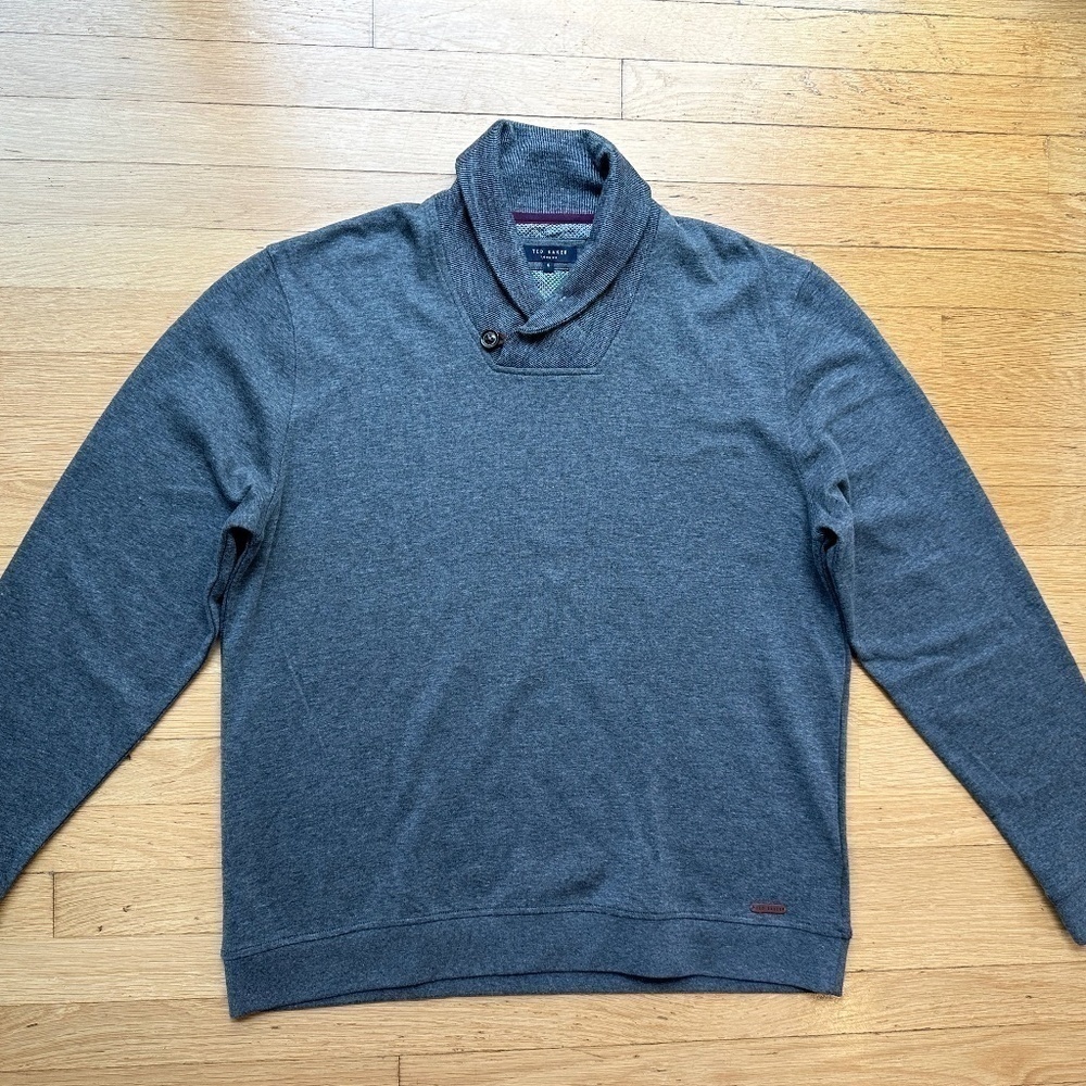 Ted Baker London Men's Size 6 Sweatshirt Vernila Shawl Collar Grey Pullover